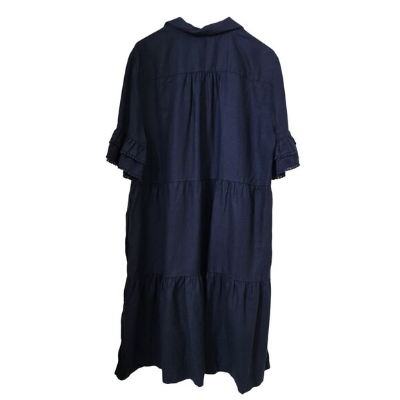 Chico’s Size 3 (US 16) Navy Blue Linen Tiered Midi Dress with Pockets, Like New - Picture 5 of 14